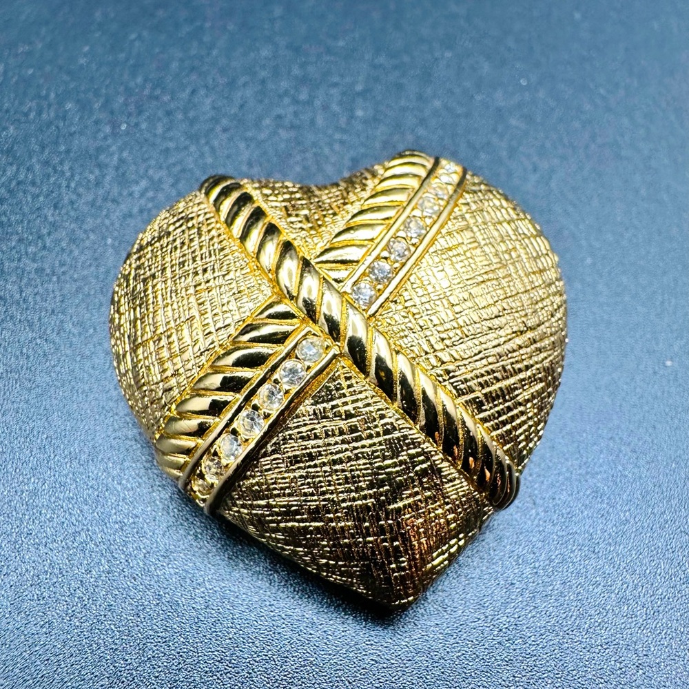 Vintage Christian Dior Roped Heart Gold Tone Brooch with Swarovski crystals